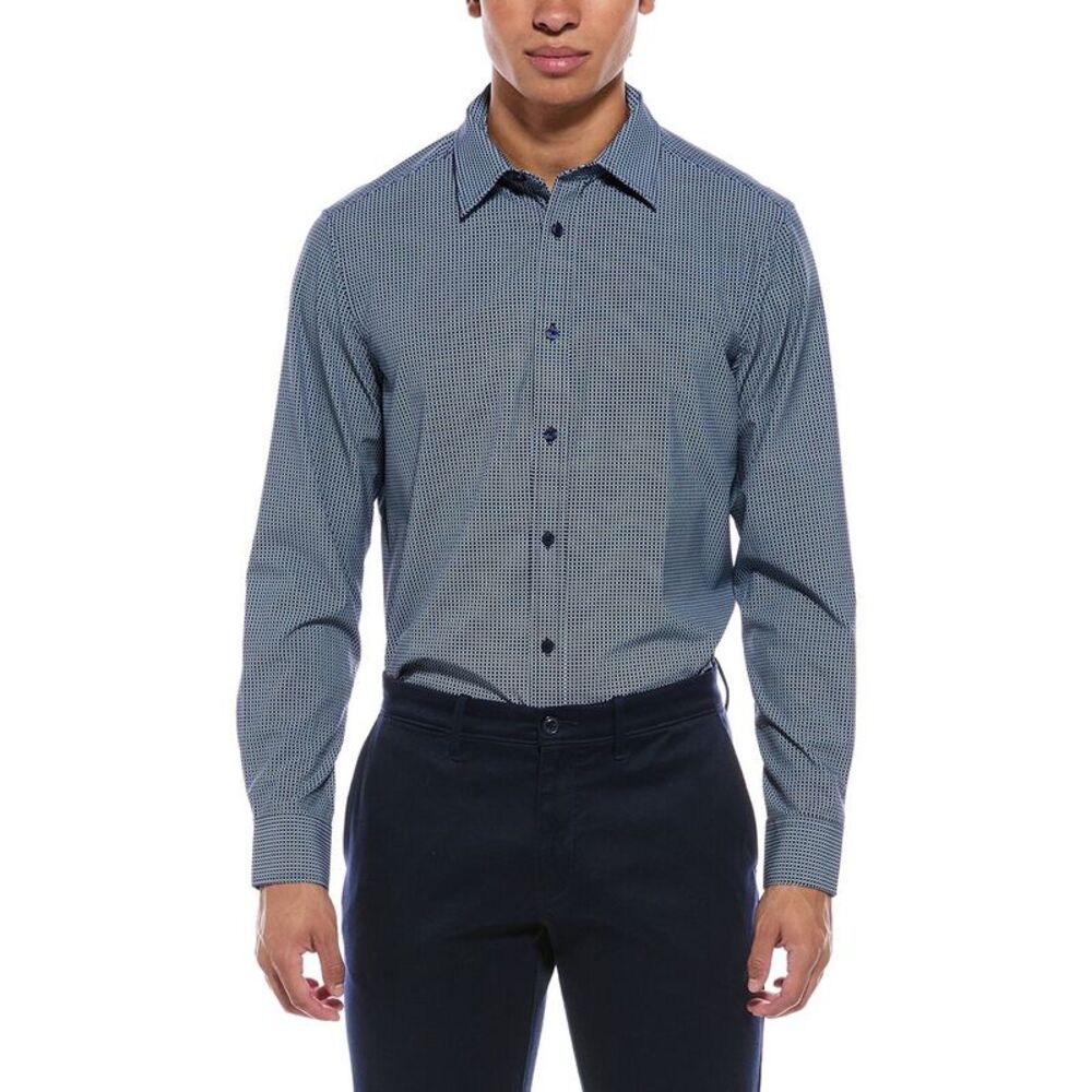 Report Collection Mens 4-Way Printed Woven Sport Shirt, Navy